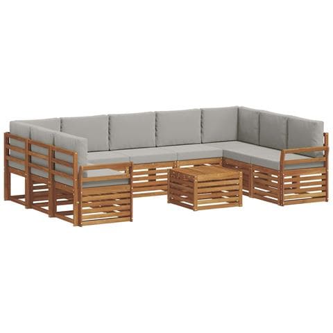 Set divani con cuscino 10 pcs Grigio Naturale e Chiaro - Foto 1