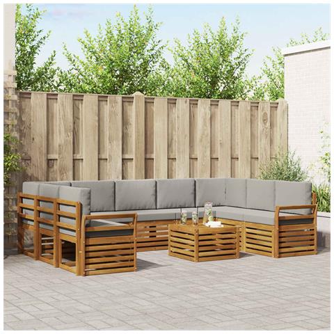 Set divani con cuscino 10 pcs Grigio Naturale e Chiaro - Foto 2