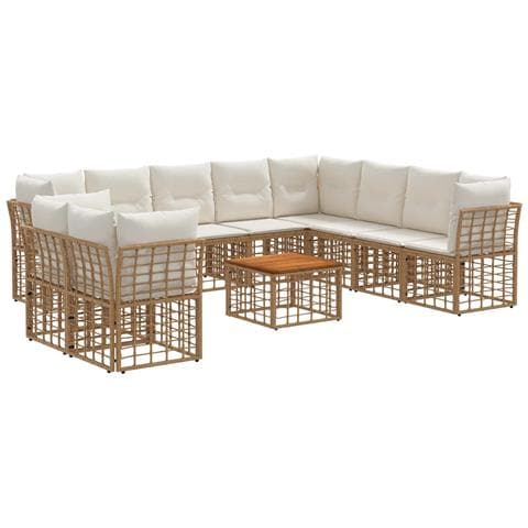 Set di divani da esterno 11 pcs Naturale e Bianco Crema - Foto 1