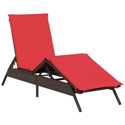 Lettino prendisole con Cuscino in Polyrattan Marrone - Foto 1