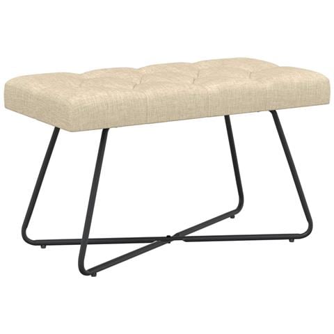 Panchina con bottoni imbottiti Crema 80 x 40 x 46 cm Tessuto - Foto 1