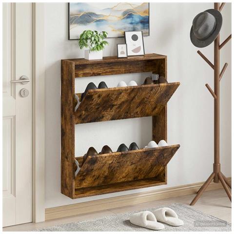 Mobiletto per Scarpe da Muro DELFT 71 x 17 x 86 cm Rovere Fumo - Foto 2