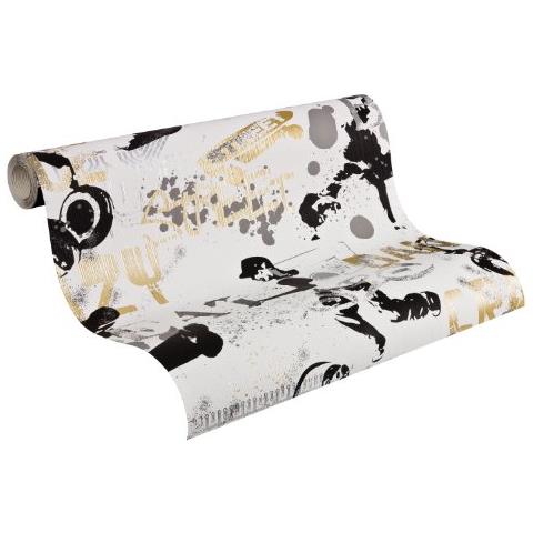 A. s. Cr? ation 936261 4 - Carta Da Parati, Motivo Arte Di Strada, Ragazzo E Ragazza, Colore: Metallizzato / nero / bianco / beige - Foto 1