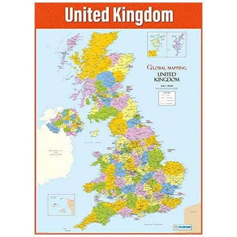 Uk Mappa Geografia Poster Gloss Paper Misura 850 Millimetri X 594 Millimetri (a1) Geografia Aula Poster Grafici Istruzione Di - Foto 1