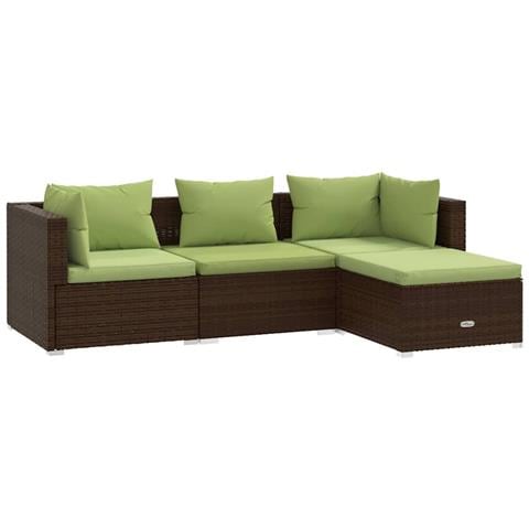 Set Divani Da Giardino 4 Pz Con Cuscini In Polyrattan Marrone - Foto 1