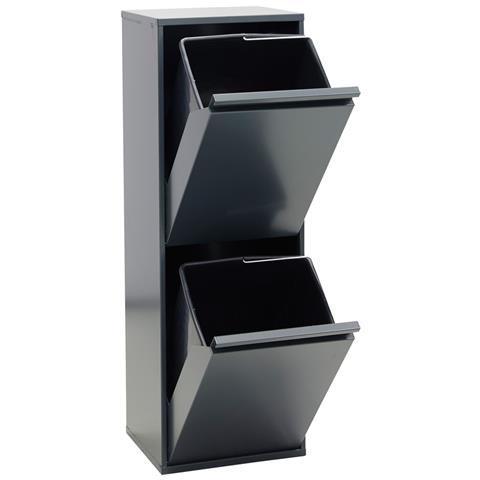 Basic Cr204-b Pattumiera Per Raccolta Differenziata, 2 Secchi, Mobile D'acciaio Per Differenziata, 2 X 17 L (34 L), Grigio Scuro Antracite - Foto 2