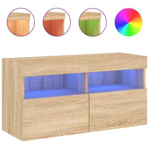 Mobile Tv A Parete Con Luci Led Rovere Sonoma 80x30x40 Cm - Foto 2