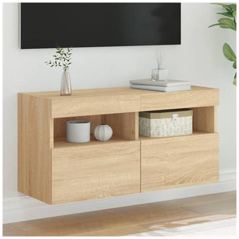 Mobile Tv A Parete Con Luci Led Rovere Sonoma 80x30x40 Cm - Foto 1