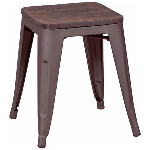 Sgabello Basso Industriale In Acciaio Invecchiato E Seduta In Legno (45 Cm) - Bistro - Foto 1