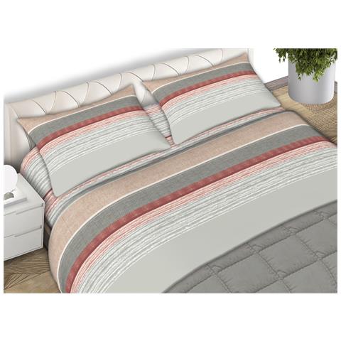 BIANCHERIAWEB - Completo Lenzuola Letto In 100% Cotone Made In Italy Vari Disegni C N 2 Piazze Ambra Beige 8016111410579