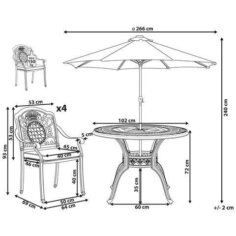 Set Da Giardino 4 Posti Metallo Marrone Scuro Con Ombrellone (16 Opzioni) Salento - Foto 2