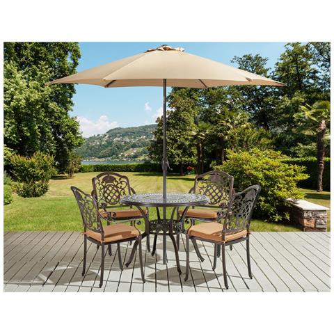 Set Da Giardino 4 Posti Metallo Marrone Scuro Con Ombrellone (16 Opzioni) Salento - Foto 1