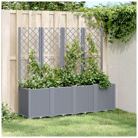 Fioriera Da Giardino Con Traliccio Grigia 160x40x140 Cm In Pp - Foto 1