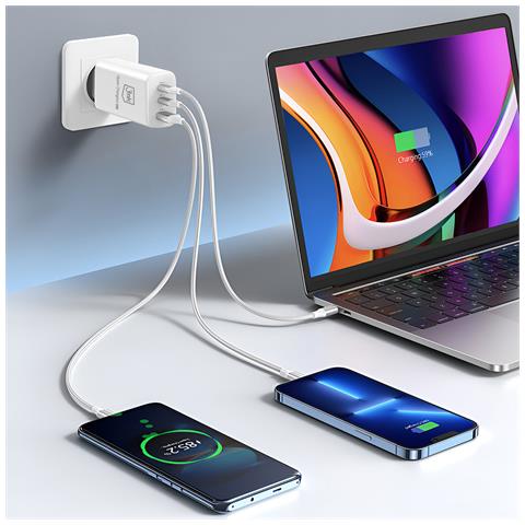 Caricabatterie 65 W 2x Usb-c E Usb Gan Carica Rapida Compatto, Bianco - Foto 5