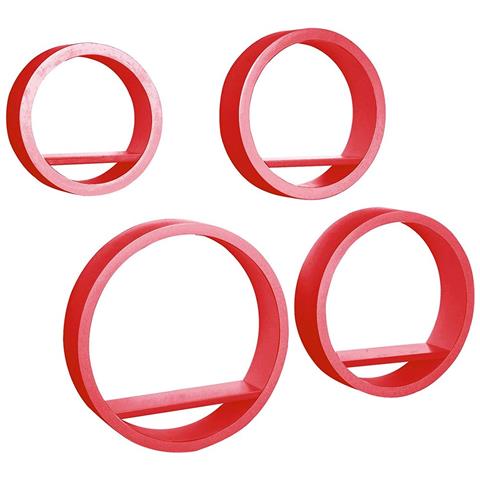 4 Mensole da Parete Moderne Design Rotondo Mensola Scaffale Legno MDF Rosso - Foto 2