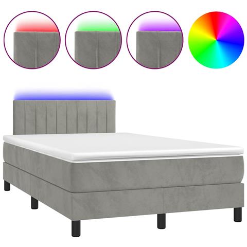 Letto a Molle Materasso e LED Grigio Chiaro 120x190 cm Velluto - Foto 1