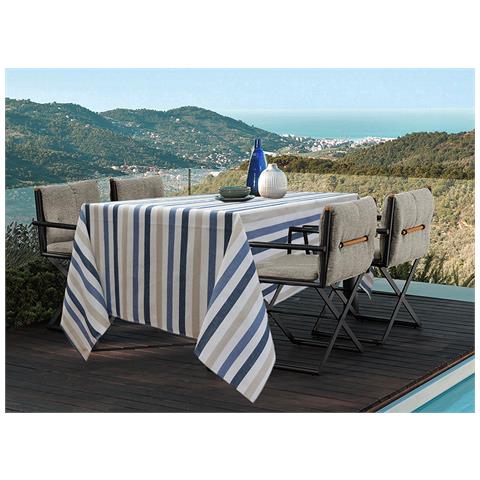 Tovaglia Miros Resinata Antimacchia Copritavolo Cucina Disegno James 140x140 Blu - Foto 1