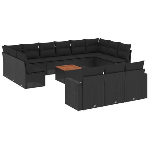 Lusso Casadino -  Set Divani Da Giardino 14pz Con Cuscini In Polyrattan Nero - Foto 1