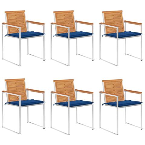 Sedie da Giardino con Cuscini 6 pz in Legno Massello di Acacia - Foto 1