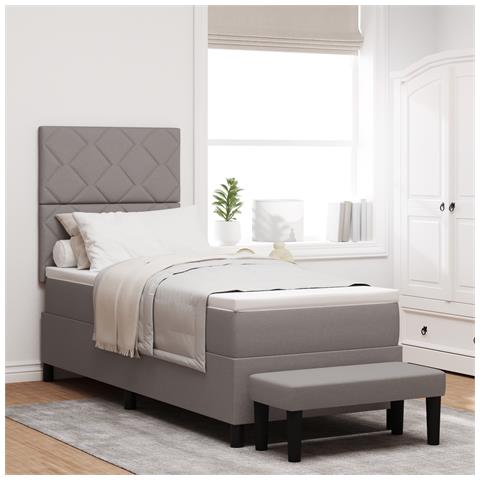 Letto con Box Spring con Materasso e Panchina Taupe 80x200 cm Tessuto - Foto 2