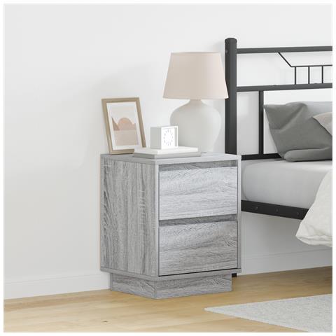 Comodini con luci LED 2 pcs Grigio Sonoma 39x34.5x50 cm - Foto 2