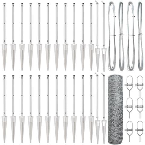 Recinzione Esagonale  0.8x50 m Acciaio Zincato, Pali di Recinzione  con Punta 13 pcs Ø32 mm 100 cm Acciaio Zincato - Foto 1