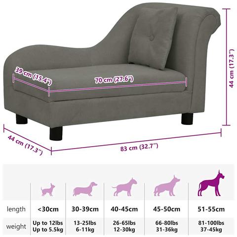 Divano per Cani con Cuscino Grigio Scuro 83x44x44 cm in Peluche - Foto 9