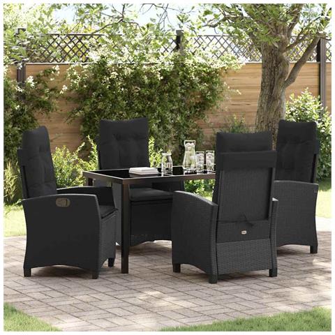 Set da Pranzo per Giardino 5 pcs Nero polyrattan - Foto 2