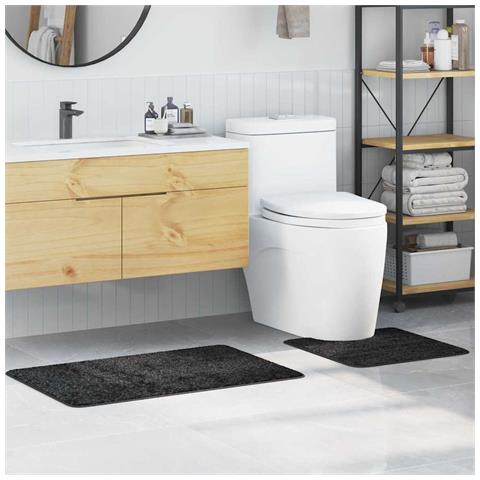 Tappeto da bagno 2 pcs Grigio scuro 50 x 50 cm Polipropilene - Foto 2