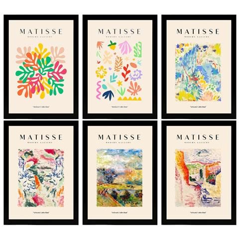 Set Di 6 Stampe Illustrazioni Artistiche Di Henri Matisse Collezione Di Paesaggi Di Dipinti Decorativi Nella Galleria D'arte A3 Cornice Nera - Foto 1