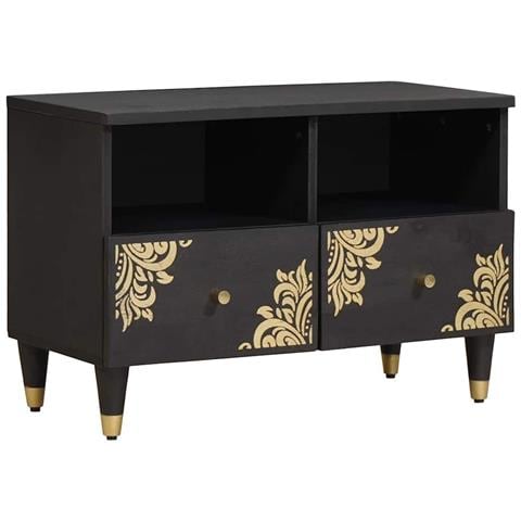 Mobile TV Nero 70 x 33 x 46 cm Legno di mango massello - Foto 1