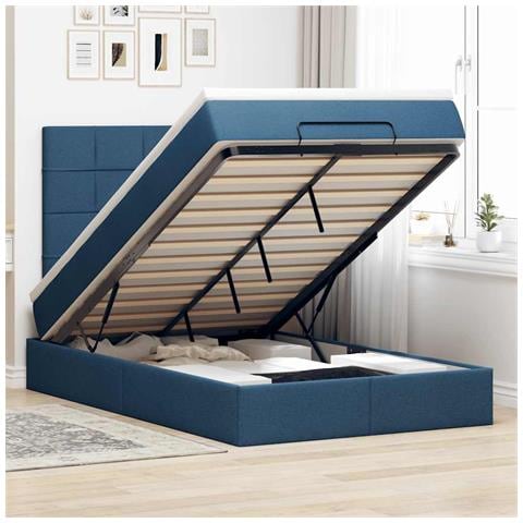 Struttura Letto Pouf con Materasso Blu 120x190 cm in Tessuto - Foto 2