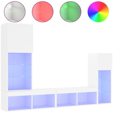 Mobili TV a Muro con LED 4pz Bianchi in Legno Multistrato - Foto 1