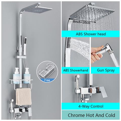 Colonna doccia, Blackswan, tipo M129, modello cromato regolabile, con bocca girevole, doccia ad alta pressione e mensola, misura 20 cm - Foto 2
