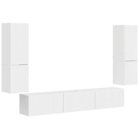 Set mobile TV 4 pcs Bianco Lucido Legno multistrato - Foto 1