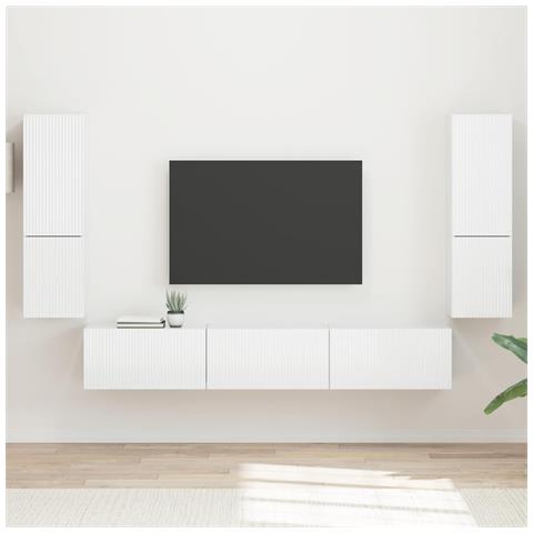Set mobile TV 4 pcs Bianco Lucido Legno multistrato - Foto 2