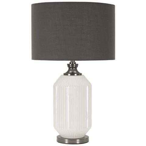 Lampada Da Tavolo Brighty In Vetro Bianco E Grigio Con Paralume In Tessuto — Ø 37,5 Cm - Foto 1