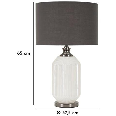 Lampada Da Tavolo Brighty In Vetro Bianco E Grigio Con Paralume In Tessuto — Ø 37,5 Cm - Foto 7