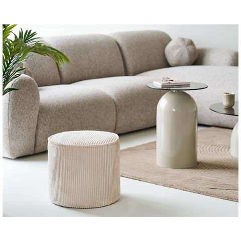 Pouf Taupo In Velluto A Coste Beige Ø40×35 Cm - Foto 4