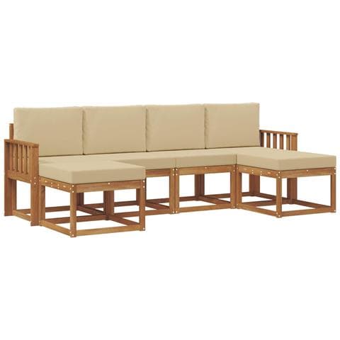 Set di divani da esterno con cuscino 6 pcs Naturale e Beige - Foto 1