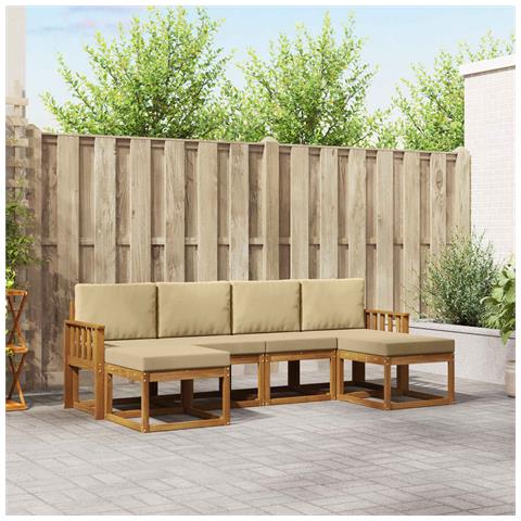Set di divani da esterno con cuscino 6 pcs Naturale e Beige - Foto 2