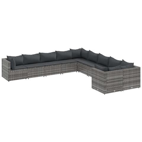 Set Divano da Giardino 10 pz con Cuscini Grigio in Polyrattan - Foto 1