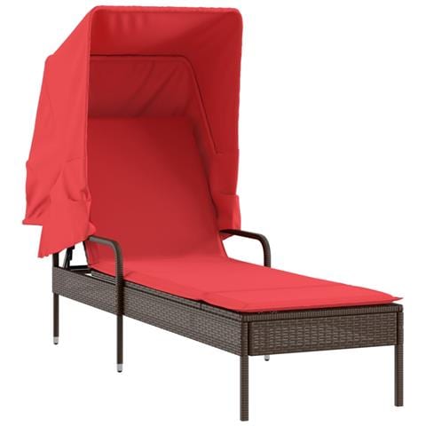 Lettino prendisole con baldacchino in Polyrattan Marrone - Foto 1