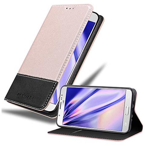 Custodia Compatibile Con Samsung Galaxy J7 2016 In Oro Rosato Nero - Coperchio Protettiva Con Chiusura Magnetica, Funzione Stand E Tasca Per Le Carte - Foto 1