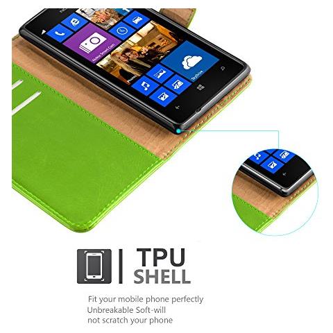 Custodia Compatibile Con Nokia Lumia 925 In Verde Erbe - Coperchio Protettiva Con Chiusura Magnetica, Funzione Stand E Tasca Per Le Carte - Foto 2