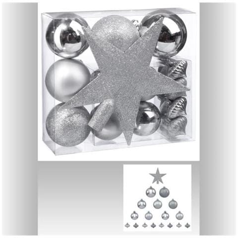 Kit Di Decorazioni Natalizie In 18 Pezzi - Argento - Foto 1