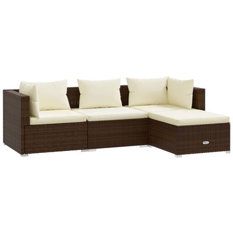 Set Divani Da Giardino 4 Pz Con Cuscini In Polyrattan Marrone - Foto 1