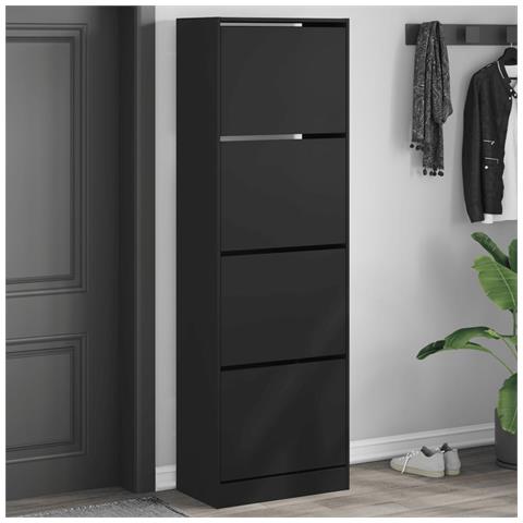 Scarpiera Sottile TENNTOU Con 2 Cassetti Ribaltabili E Piano Aperto - Contiene 8 Paia - Per Ingresso, Corridoio, Armadio - Nero - 3