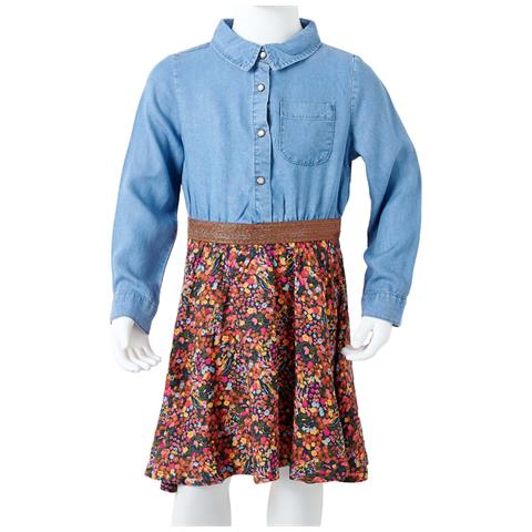 Abito Da Bambina A Maniche Lunghe Blu Marino E Blu Denim 92 - Foto 8