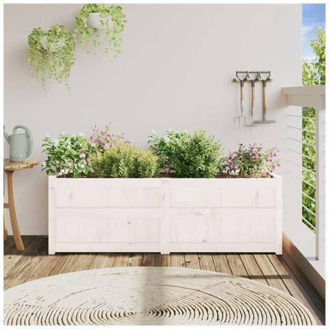 Fioriera Da Giardino Bianca 150x50x50 Cm Legno Massello Di Pino - Foto 3
